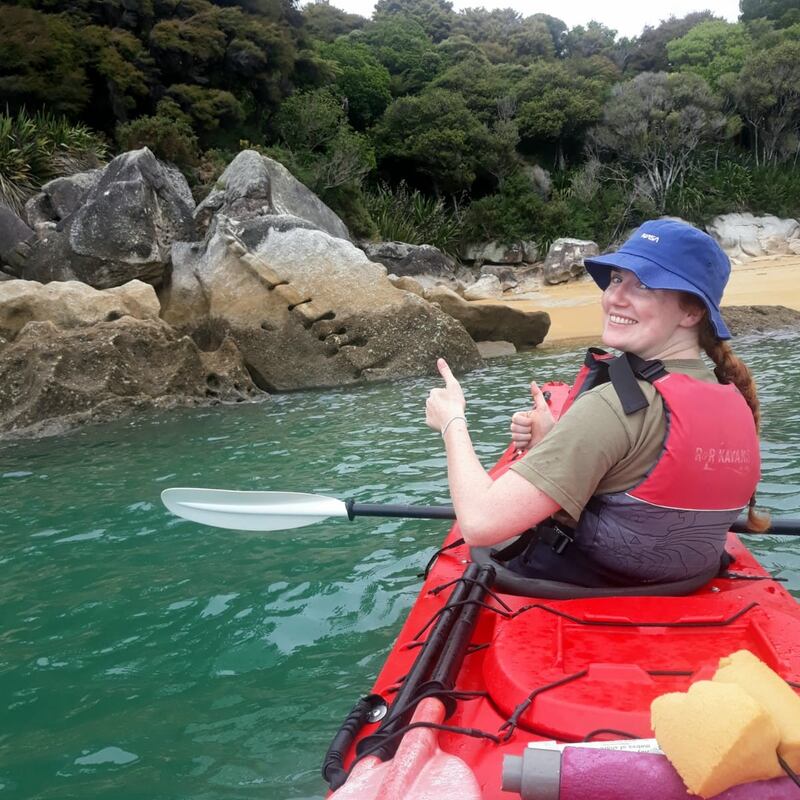 Aisling Finnegan kayaking in the Abel Tasman National Park in New Zealand