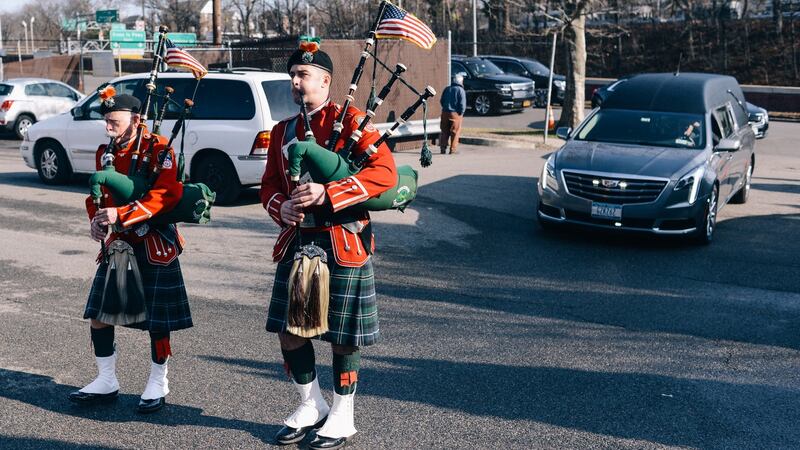 The funeral of Matty Maher at the Holy Trinity Church in Whitestone, New York. Photograph: Lauren Crothers