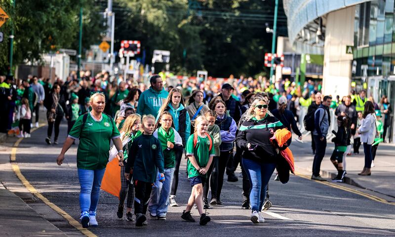 Republic of Ireland fans making their way to the Aviva Stadium for the  Nations League Group B1 game at the Aviva Stadium. Photograph: Evan Treacy/Inpho 
