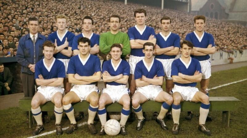 Goodison Park was Everton legend Brian Labone’s (back row, thrid from right) amphitheatre. Photograph:  Allsport/Getty Images