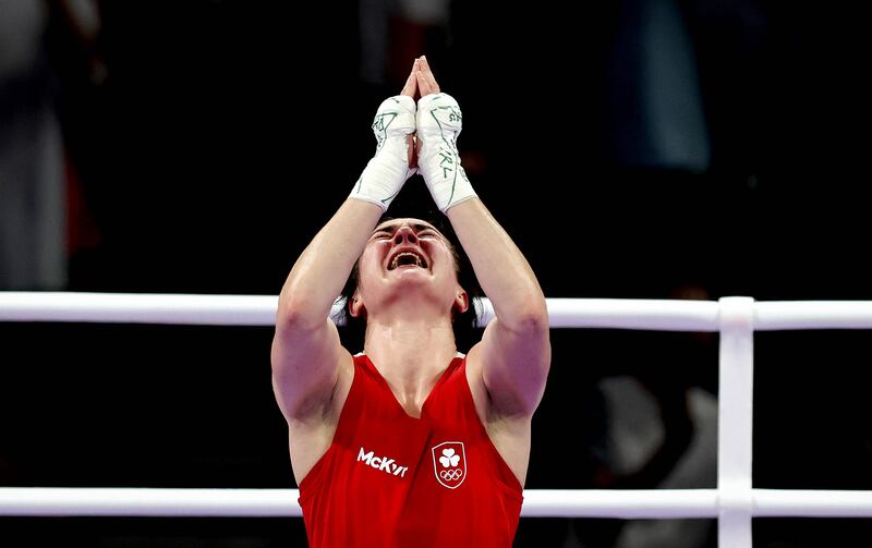 Kellie Harrington celebrates after being declared the winner. Photograph: Ryan Byrne/Inpho
