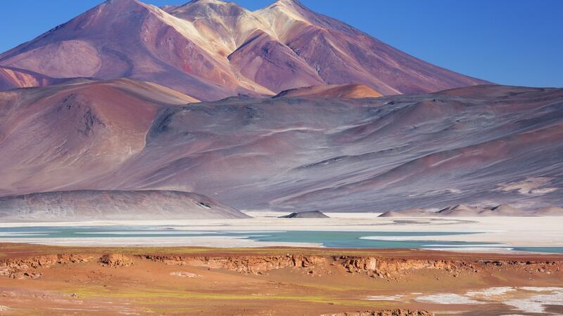 Salar de Talar and surrounding volcanoes, Atacama Desert, Chile.
