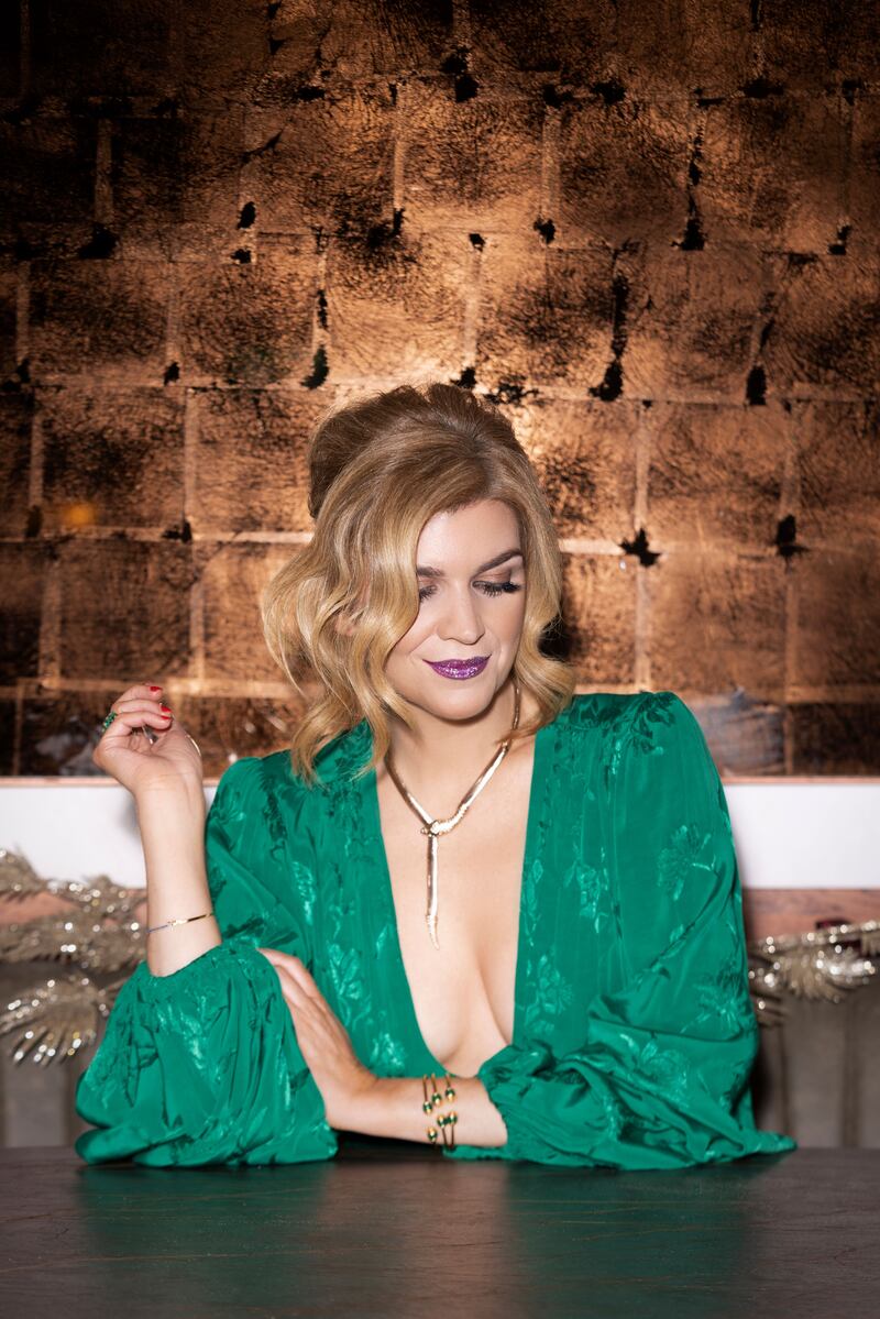 Muireann wears dress, €80, Rat & Boa three day rental, happydays.ie; necklace, €15.99 Marks & Spencer; bracelets, €175 each and ring, €245, both 7thHeaven