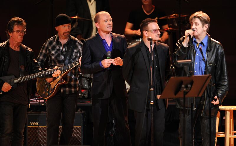 Lou Reed, The Edge, Gavin Friday, Bono and Shane MacGowan perform at Carnegie Hall, New York, in October 2009. Photograph: Kevin Mazur/WireImage