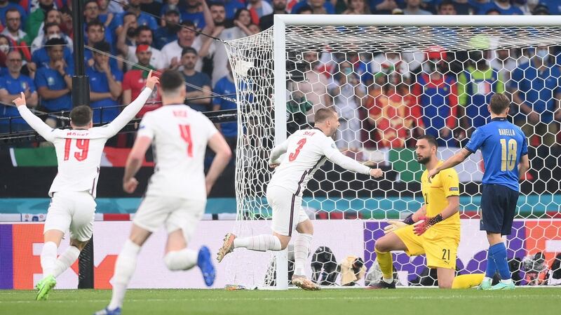 England celebrate their early goal against Italy at Wembley stadium. Photograph: Laurence Griffiths/Getty Images