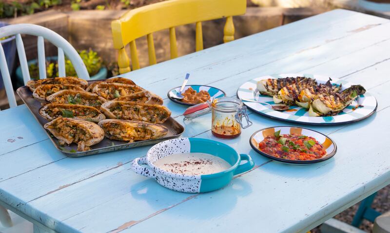 Cauliflower arayes, mashweya salad and charred cabbage. Photograph: Patrick Browne
