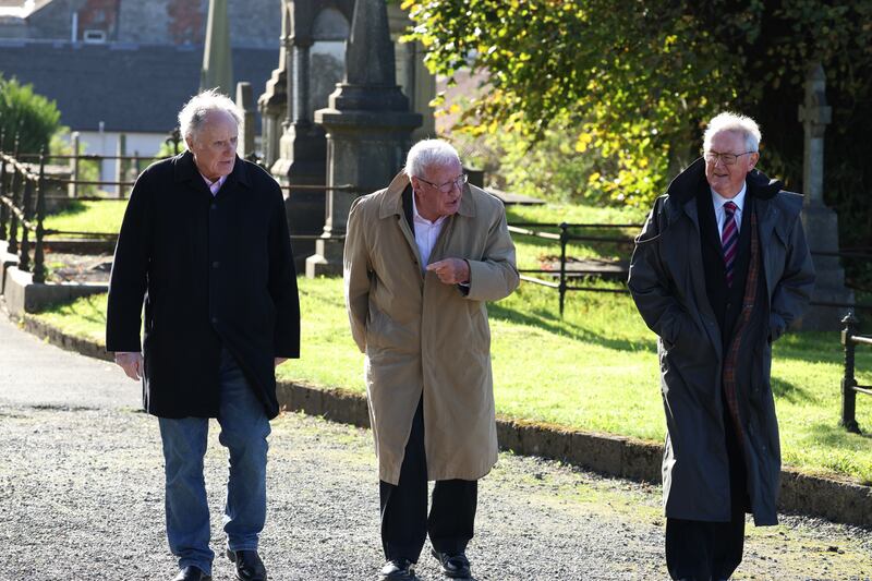 Journalists Vincent Browne, Sean Duignan and Sean O'Rourke arriving for the funeral. Photograph: Colin Keegan/Collins