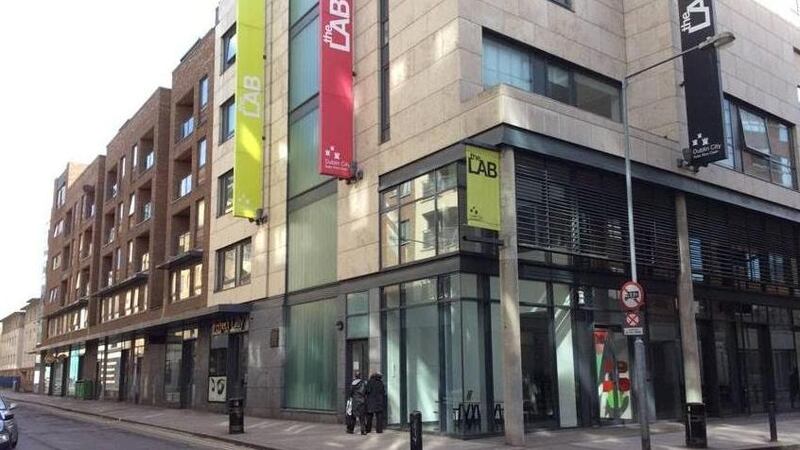 James Joyce Street as it is now: a canyon of blank-faced office and apartment blocks, devoid of charm with little sign of life at street level.