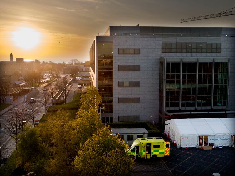 8.53am: Recently erected tent at the entrance to the emergency department. Photograph: Alan Betson