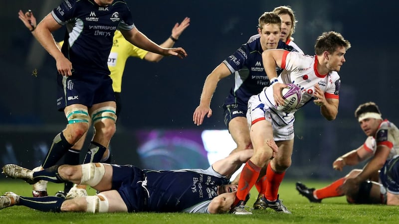 Sale outhalf   AJ MacGinty in action against Connacht  in the  Challenge Cup quarter-final at the  AJ Bell Stadium. Photograph: James Crombie/Inpho