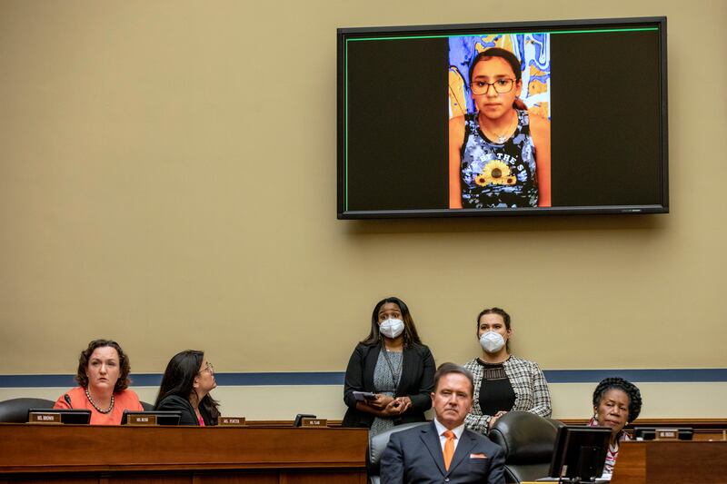 Miah Cerrillo, a fourth grade student at Robb Elementary School in Uvalde, Texas, and survivor of the mass shooting addressed a House committee on Wednesday. Photograph: Jason Andrew/The New York Times/Pool/AP