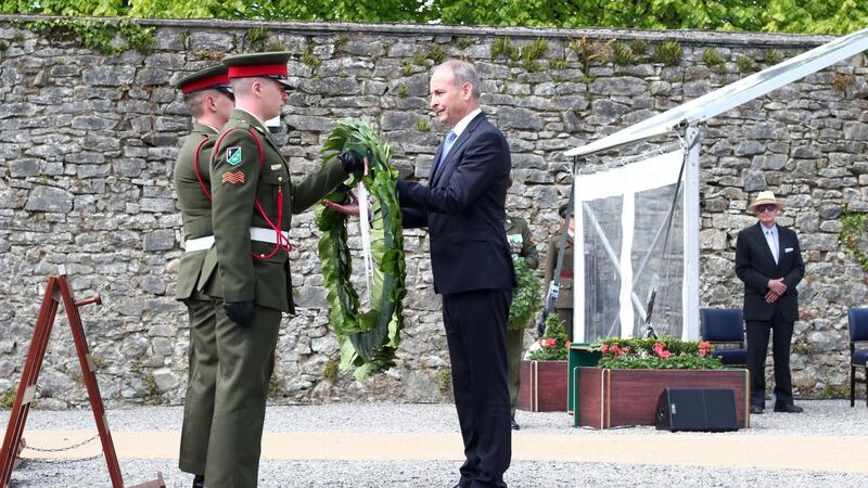 Taoiseach Micheál Martin laying a wreath  at the National Famine Commemoration in Strokestown Park, Co Roscommon, on Sunday. Photograph: Andrew Downes/PA Wire
