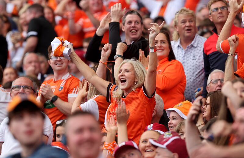 Armagh fans greet the final whistle at Croke Park. Photograph: Bryan Keane/Inpho 