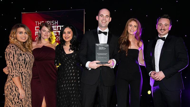 Barry Walsh, Awards Judge presents the Best Content Marketing Award - Annual Content Strategy to the Volkswagen Ireland Team.