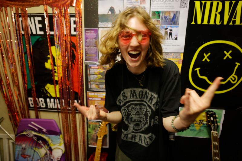 Erica Lee of Thanks Mom, pictured at the band's rehearsal space in Erica's shed. Photograph: Alan Betson