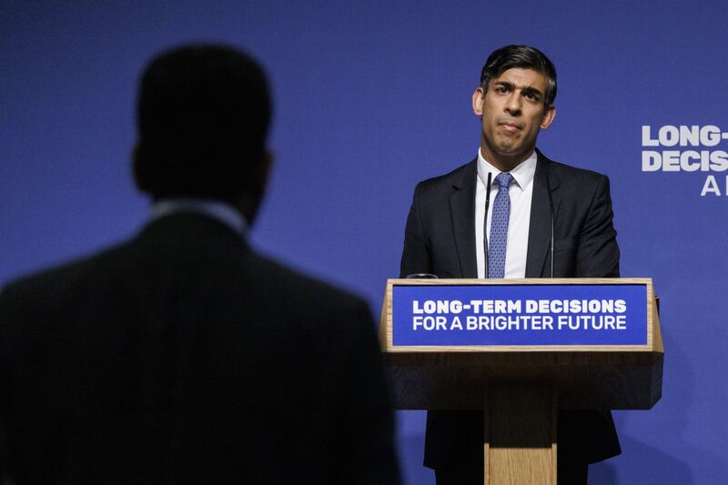 Rishi Sunak, UK prime minster, delivers a speech on artificial intelligence in London on Thursday. Photograph: Tolga Akmen/EPA/Bloomberg