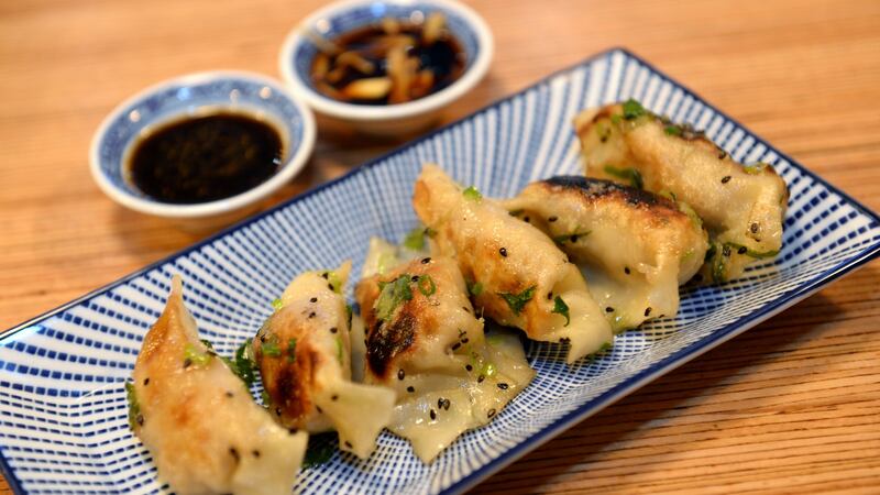 The finished pot sticker dumplings. Photograph: Dara Mac Dónaill