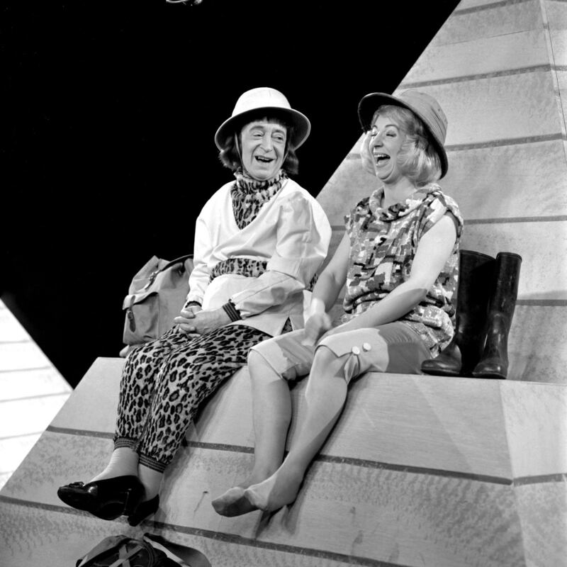 1964: Jimmy O’Dea and Maureen Potter share a laugh in a sketch written by Harry O’Donovan in The Life and Times of Jimmy O’Dea. Photograph: Roy Bedell/RTÉ