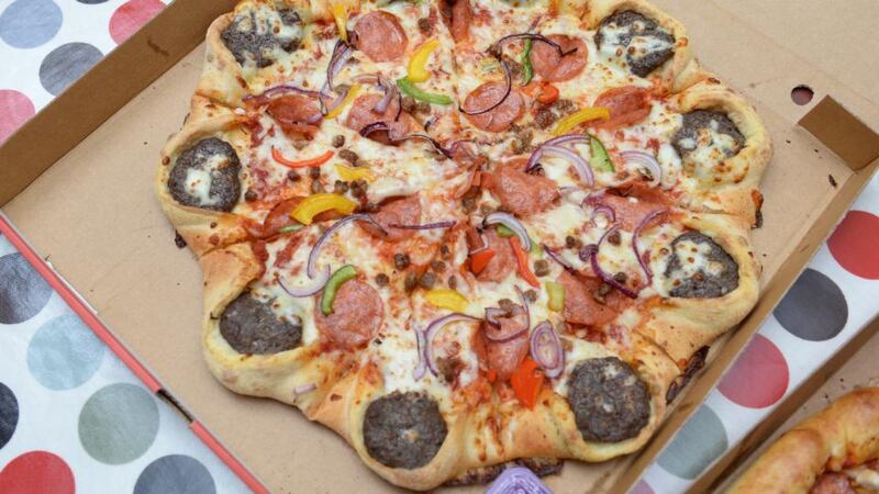 Pizza Hut’s cheeseburger pizza. Photograph: Dara Mac Dónaill