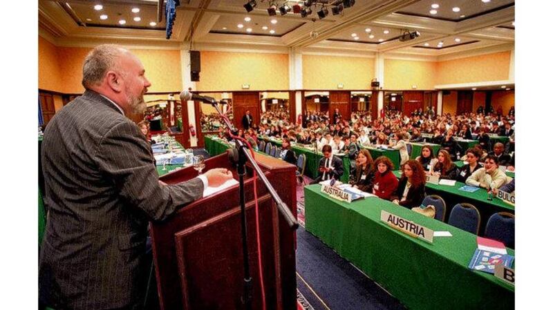 David Norris speaking at St Andrew's International Model United Nations conference in 1996.