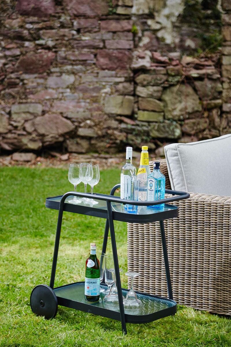 Meadows & Byrne’s Maribo drinks trolly, ¤189, has toughened glass shelves and is set on wheels