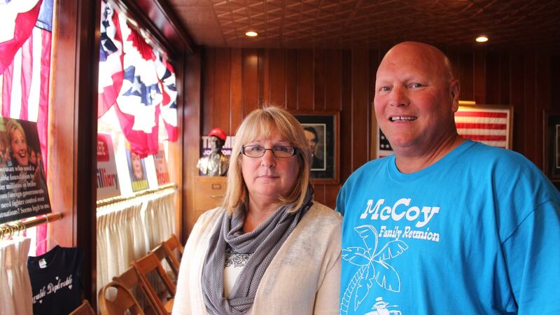 “I don’t believe in the family being separated”: Donald Trump supporters Candace and Gary McCoy in party headquarters. Photograph: Simon Carswell