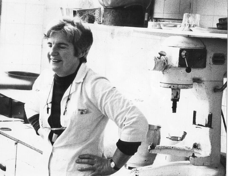 Myrtle Allen photographed in the Ballymaloe kitchen in 1980