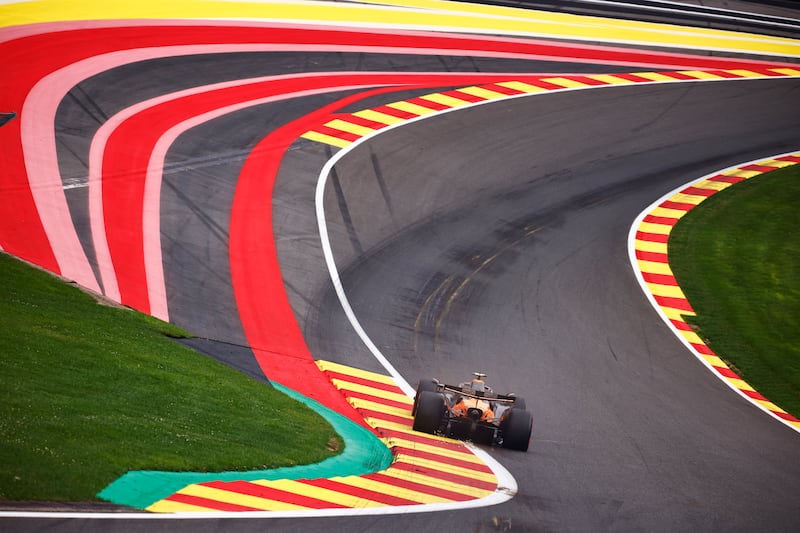 McLaren's British driver Lando Norris takes part in the qualifying session ahead of the Belgian Granbd Prix at Spa-Francorchamps. Photograph: Simon Wohlfahrt/AFP via Getty Images 