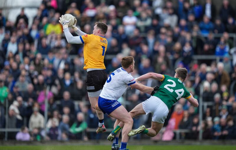 Rory Beggan of Monaghan wins possession. Photograph: James Lawlor/Inpho