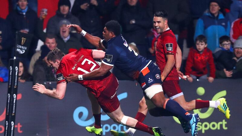 Chris Farrell scores a try. Photo: Tommy Dickson/Inpho