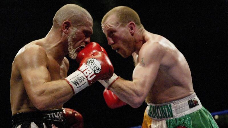 Magee battles his way to a win during the WBU welterweight title fight between against Jimmy Vincent at Cardiff Ice Rink in December, 2003. Photo: John Gichigi/Getty Images