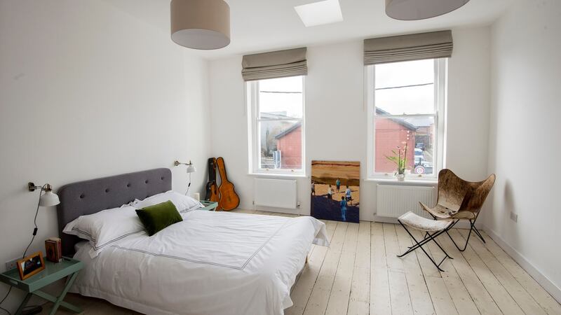 One of the two  bedrooms in the former shop on  York Road, Dún Laoghaire. Photograph: Brenda Fitzsimons
