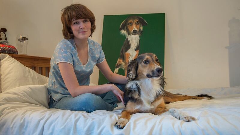 Andrea Farrell with her dog Joey at their home in North Strand, Dublin. Photograph: Brenda Fitzsimons