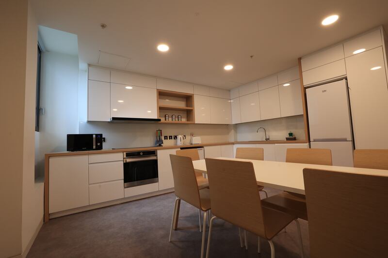 Shared kitchen. Trinity College Dublin's Printing House Square student accommodation for tourists. Photograph: Nick Bradshaw