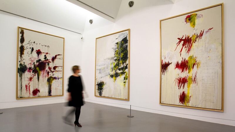 The four seasons paintings by Cy Twombly at the Tate Liverpool. Photograph: Peter Byrne/PA Wire