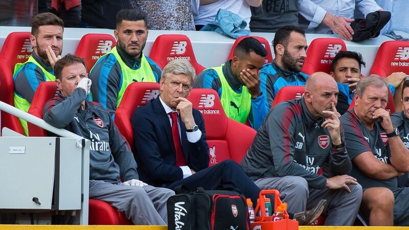 Arsenal and their manager Arsene Wenger have endured another frustrating start to the season. Photograph: Peter Powell/EPA