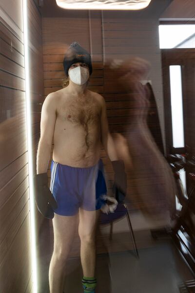 Conor Capplis in the Cryotherapy Chamber in Infinity Cryo, Thurles, Co Tipperary. Photograph: John D Kelly