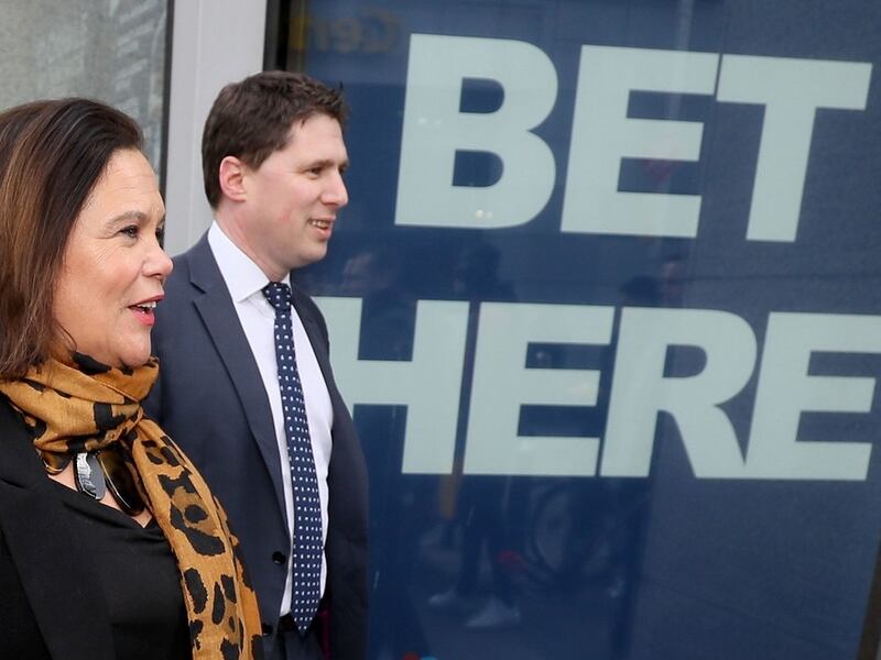 Sinn Féin leader Mary Lou McDonald and Matt Carthy during a walkabout in central Dublin. Photograph: Brian Lawless/PA Wire