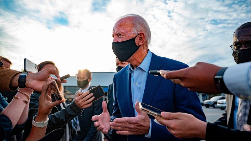 Democratic presidential candidate Joe Biden speaks with the press before departing Charlotte, North Carolina, on Wednesday. Photograph: Jim Watson/AFP via Getty Images