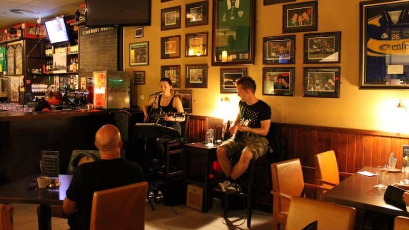 Open mic night at Jack Doyle’s Irish bar, Budapest.