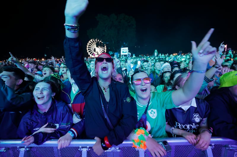 Sam Fender fans as he plays the main stage at Electric Picnic on Saturday night. Photograph: Alan Betson