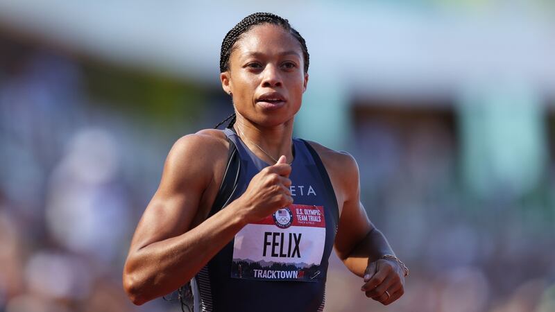 Allyson Felix competes in the Women’s 200m semi-finals during  the 2020 US Olympic Track & Field Team Trials in Eugene, Oregon in June. Photograph: Patrick Smith/Getty Images