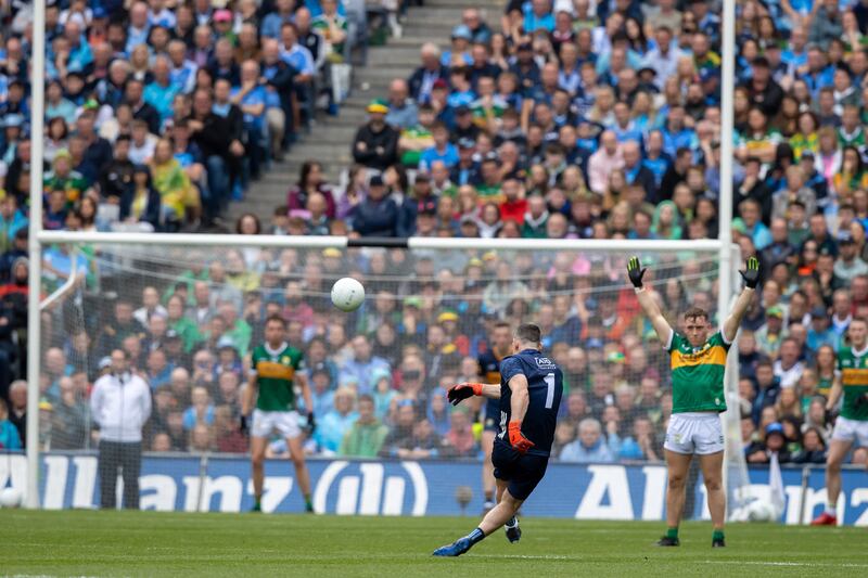 Dublin’s Stephen Cluxton kicks a score against Kerry. Photograph: Morgan Treacy/Inpho 