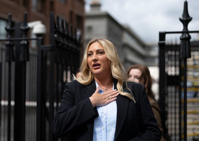 Nikita Hand speaking to the media after attending the Court of Appeal. Photograph: Collins Courts