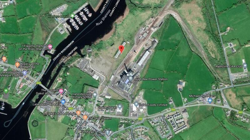 Satellite image of the Lough Ree power plant (centre), on the Co Longford side of the River Shannon. File photograph: Google Maps