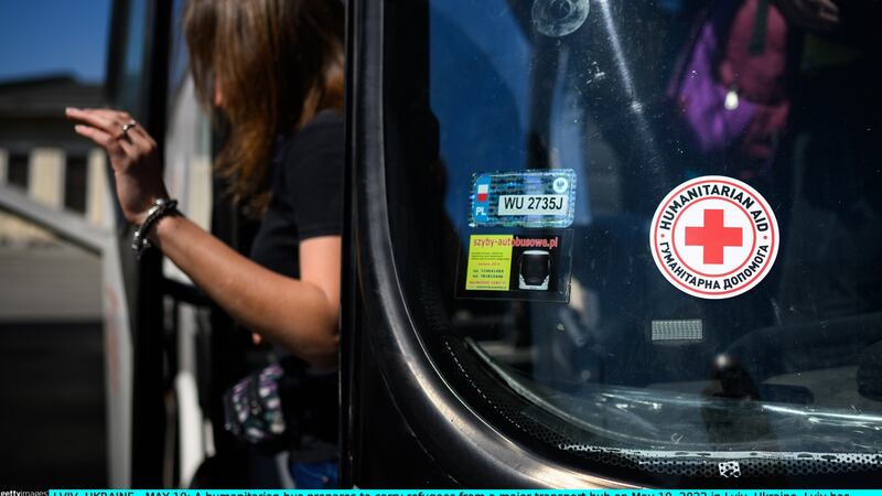 Safe Harbour initially  organised a  bus filled with urgent supplies. It returned with women and children escaping the war. Photo: Getty Images