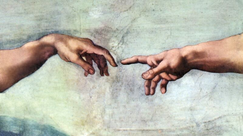 Michelangelo Buonarroti’s Creation of Adam (pigment applied to wet plaster), which was  painted onto the ceiling of the Sistine Chapel  between 1508 and 1512.