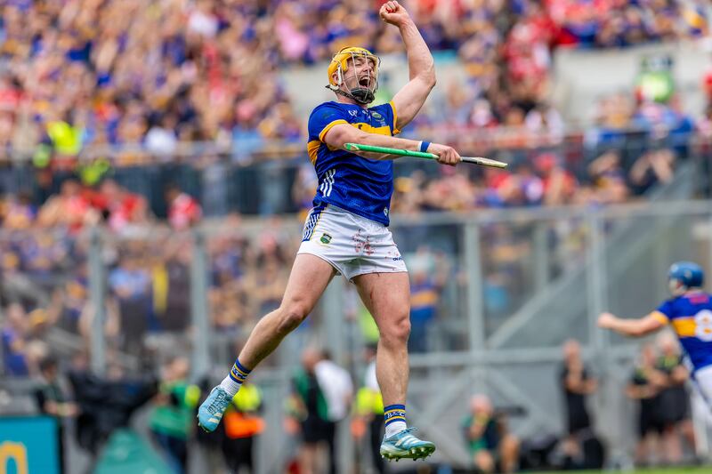 Tipperary’s Ronan Maher celebrates the final whistle. Photograph: Morgan Treacy/Inpho