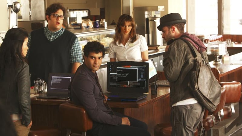 Jadyn Wong, Ari Stidham, Elyes Gabel (as O’Brien), Katharine McPhee and Eddie Kaye Thomas in Scorpion. Photograph: Monty Brinton/CBS via Getty Images