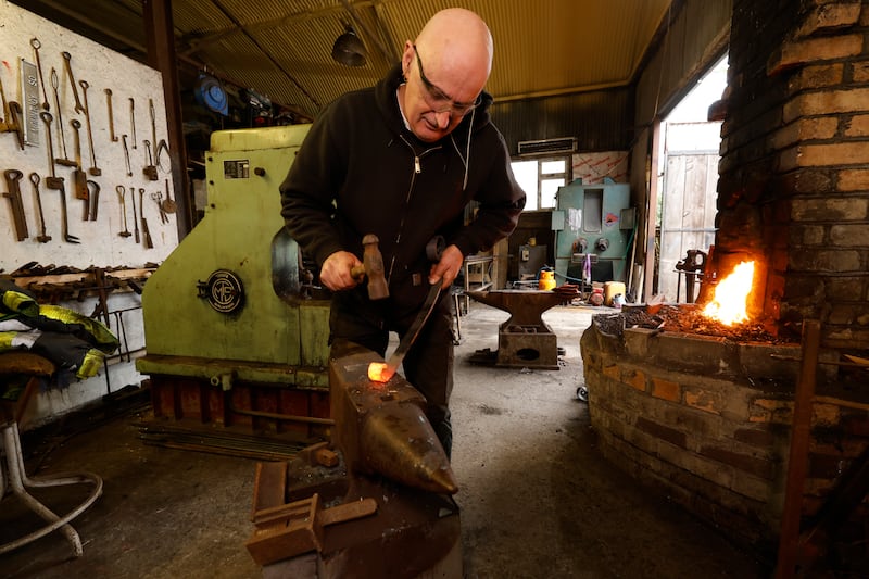 Blacksmith Paul Devlin in his workshop and forge outside Castlecomer, Co Kilkenny. Photograph: Nick Bradshaw